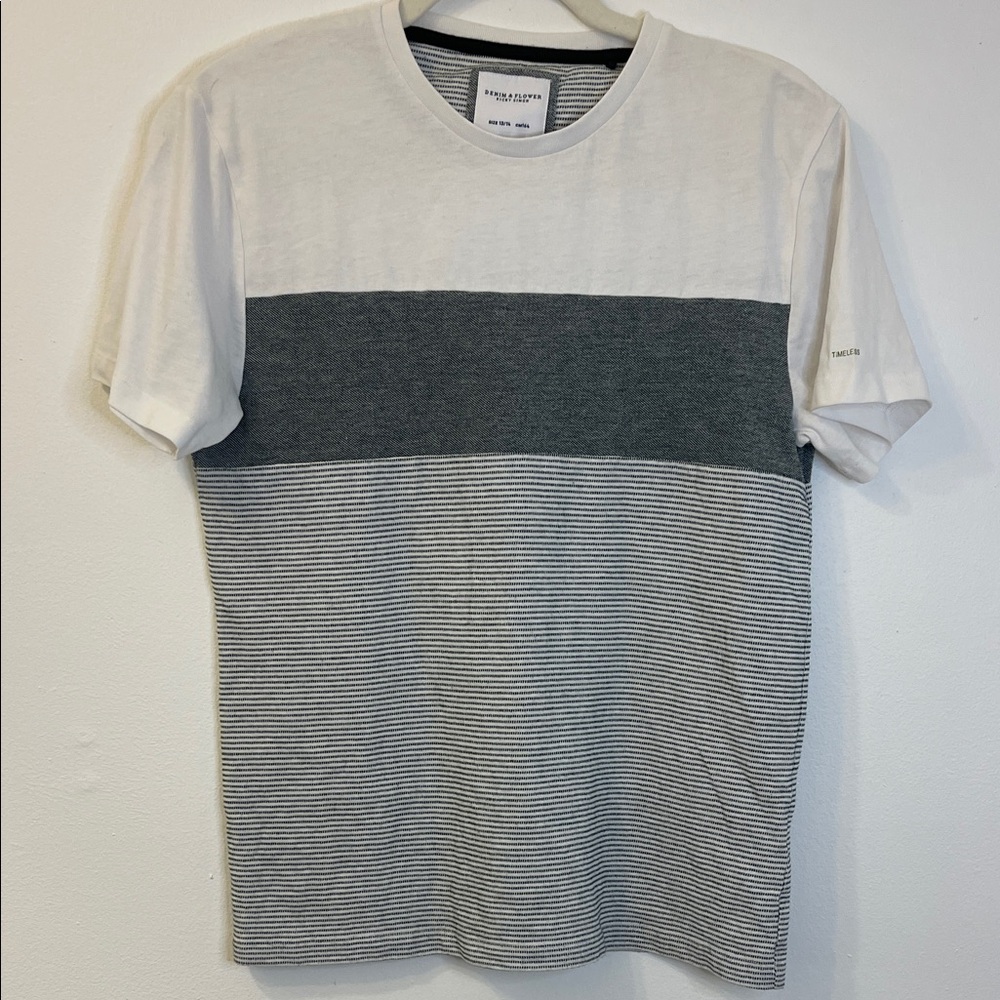 Denim & Flower White and Gray Striped Tee Size 13/14